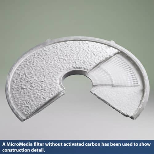 A MicroMedia filter without activated carbon has been used to show construction detail.