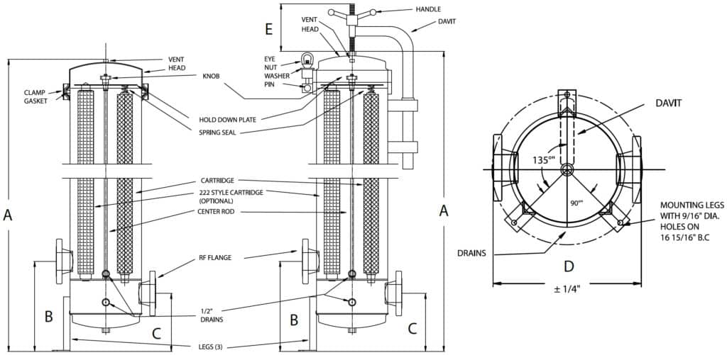 Shelco Multi-Cartridge Filter Housings - 12FOS Series - Dimensions