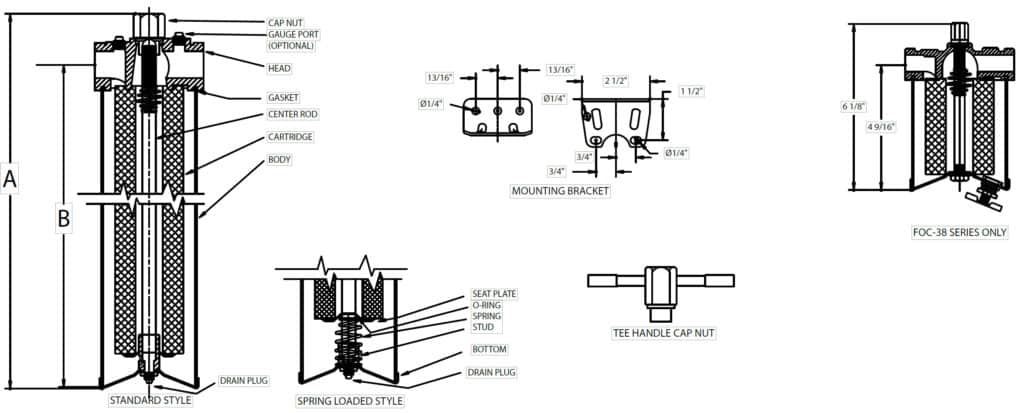 Shelco Bag Filter Housings - FOS Series - Dimensions